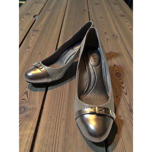 LIfestride Flex Metallic Kitten Heel Pumps Womens Size 7.5 Faux Leather Snakeski - Picture 2 of 12